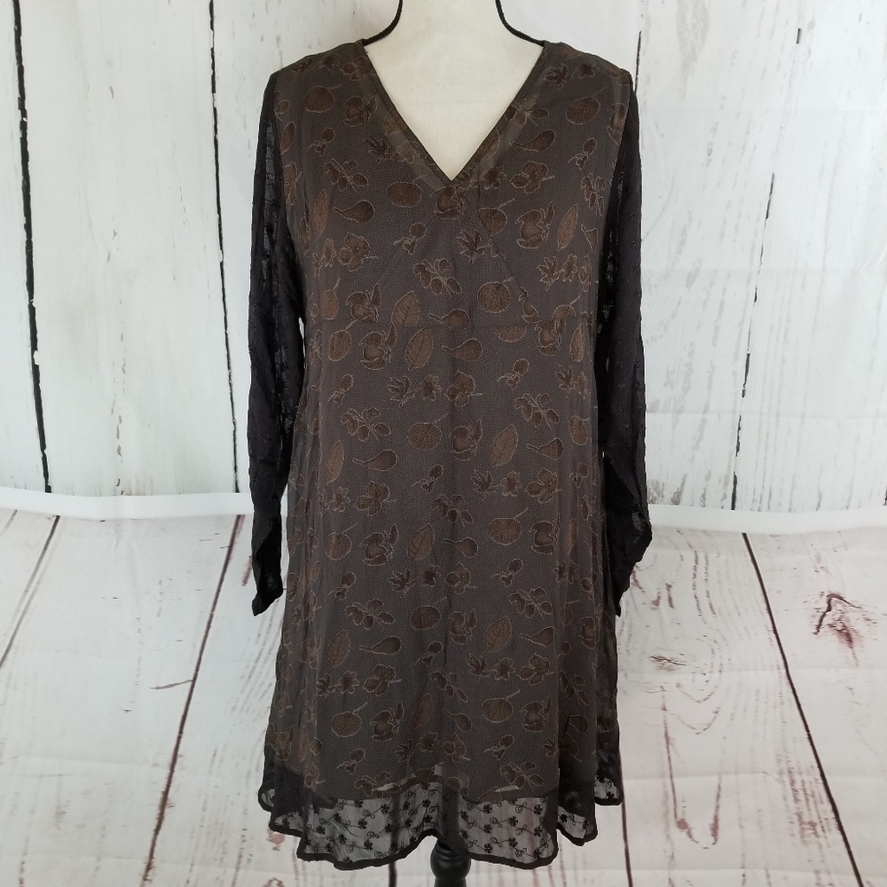 Pudding Shop Shift Dress Sz 3 Brown Sheer